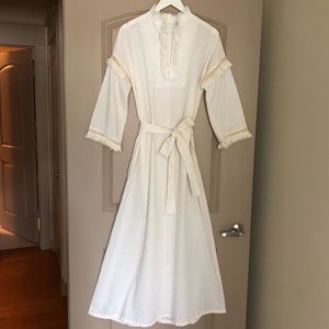Vintage cream Fringe maxi caftan dress